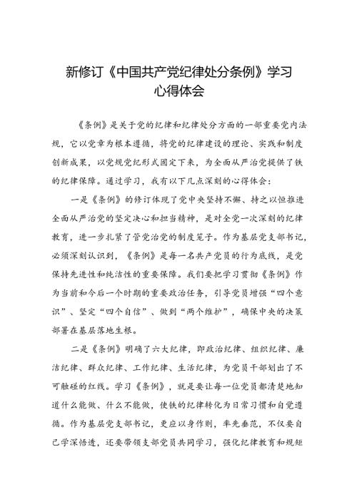 党支部书记关于2024版中国共产党纪律处分条例的心得体会十八篇.docx