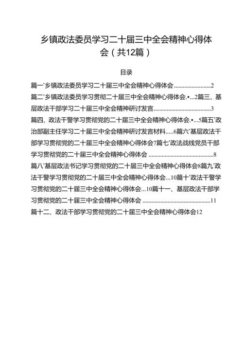乡镇政法委员学习二十三中全会精神心得体会12篇（最新版）.docx