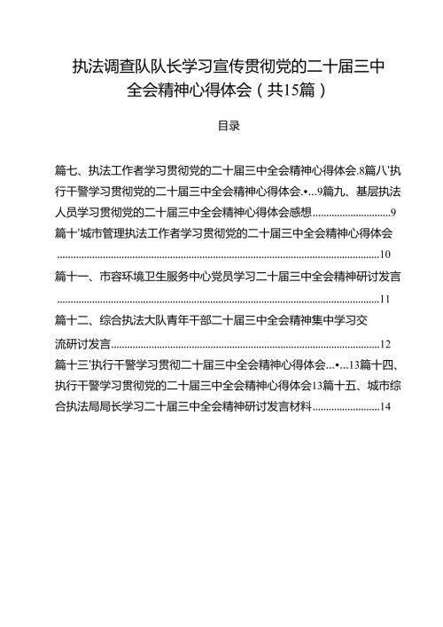 执法调查队队长学习宣传贯彻党的二十三中全会精神心得体会（共15篇）.docx