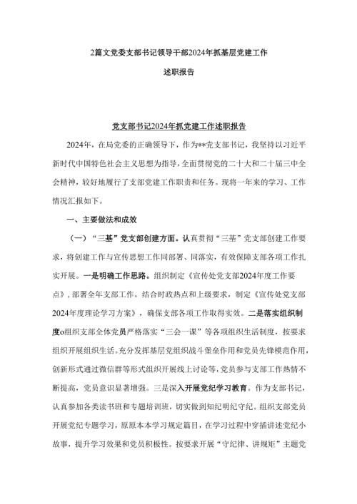 2篇文党委支部书记领导干部2024年抓基层党建工作述职报告.docx