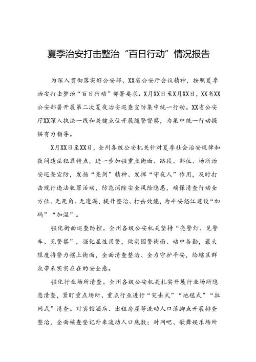 公安夏季治安打击整治“百日行动”进展情况汇报八篇.docx