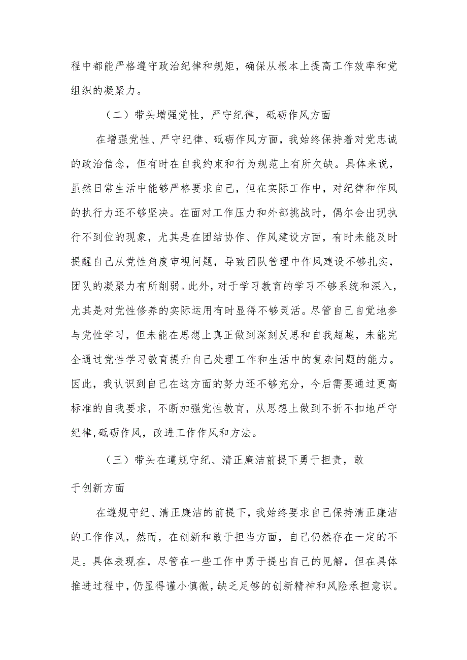 2024专题民主生活个人发言材料（四个带头）范文两篇.docx_第2页