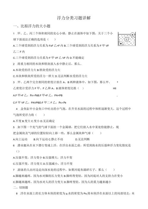 浮力分类习题详解.docx