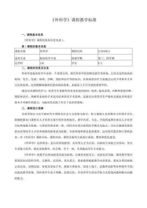 《外科学》课程教学标准（含课程思政）.docx