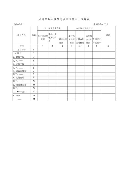 火电企业基建项目资金支出预算表.docx