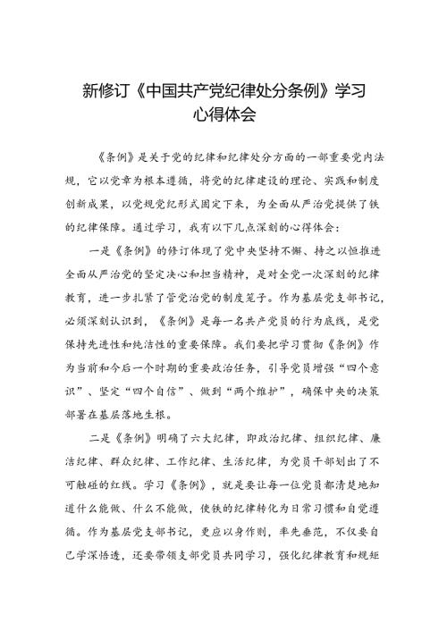 2024新修订版中国共产党纪律处分条例的学习心得体会发言材料十四篇.docx