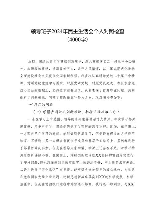 领导班子2024年民主生活会个人对照检查（4000字）.docx