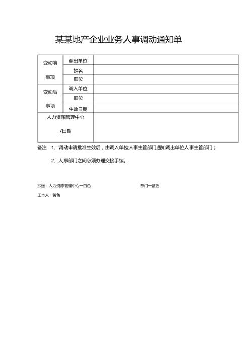 某某地产企业业务人事调动通知单.docx