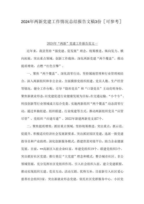 2024年两新党建工作情况总结报告文稿3份【可参考】.docx