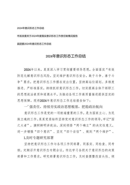 2024年市发改委、县团委意识形态工作总结.docx