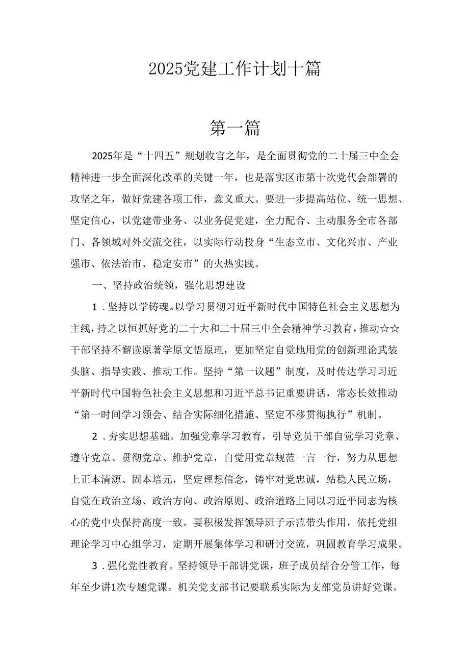 十篇2025党建工作计划.docx_第1页