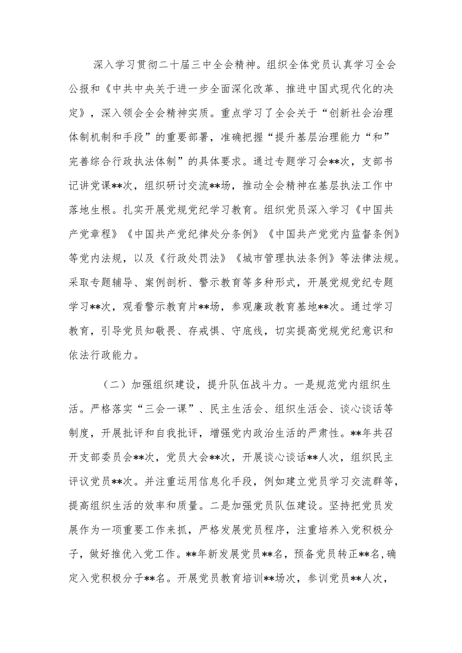 综合行政执法队党支部2024年工作总结及2025年工作规划（范文）.docx_第2页