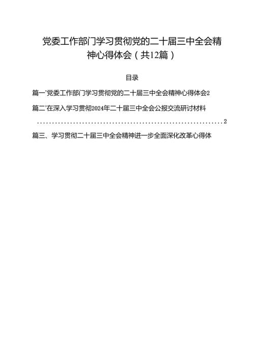 党委工作部门学习贯彻党的二十三中全会精神心得体会12篇（详细版）.docx