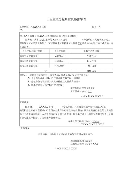 工程监理分包单位资格报审表.docx