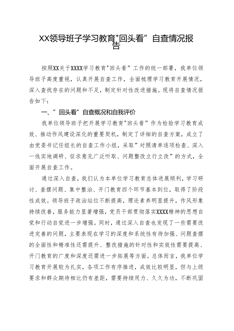 班子2025年”回头看”自查情况报告(合集）.docx_第1页