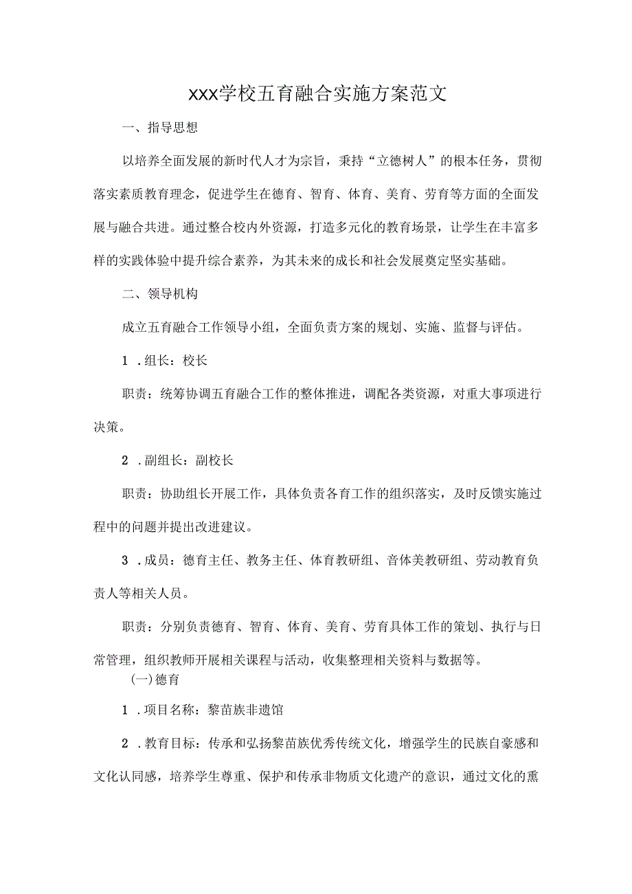 XXX学校五育融合实施方案范文.docx_第1页
