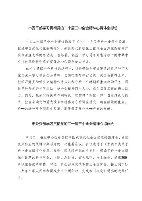 市委干部学习贯彻党的二十三中全会精神心得体会感想（共七篇）.docx