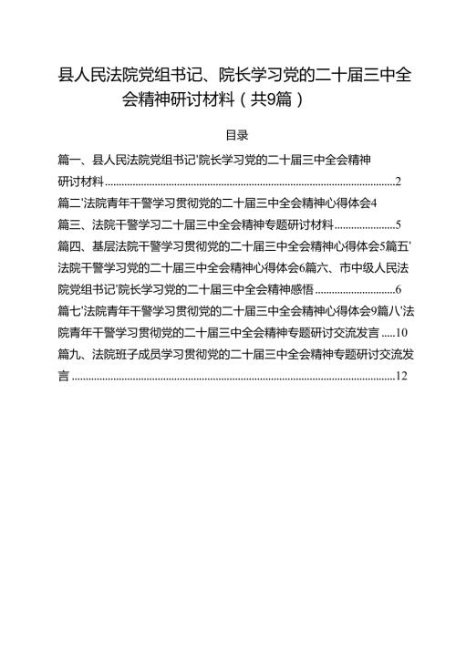 （9篇）县人民法院党组书记、院长学习党的二十三中全会精神研讨材料（精选）.docx