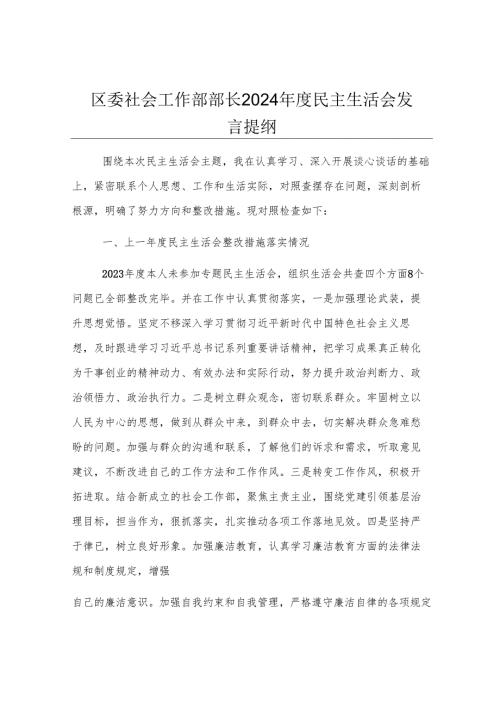 区委社会工作部部长2024年度民主生活会发言提纲.docx