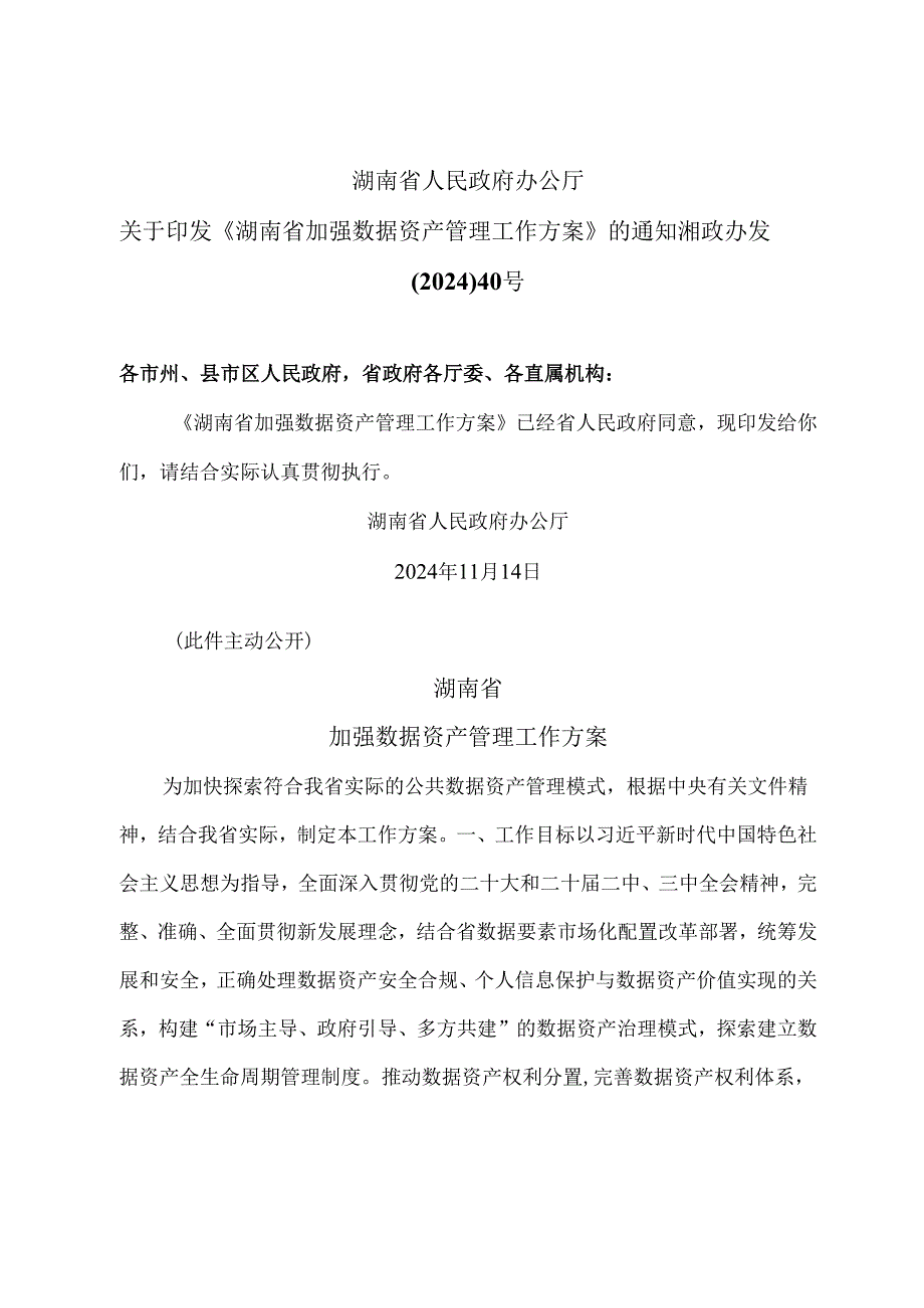 湖南省加强数据资产管理工作方案（2024年）.docx_第1页