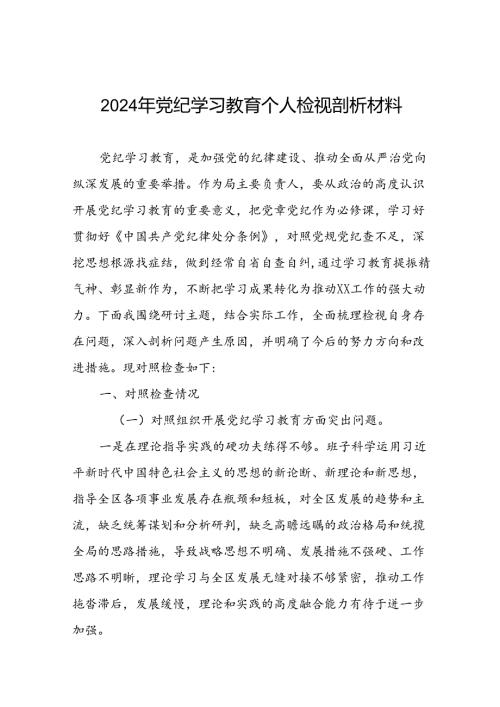 2024年党纪学习教育个人检视突出问题对照检查剖析发言提纲八篇.docx