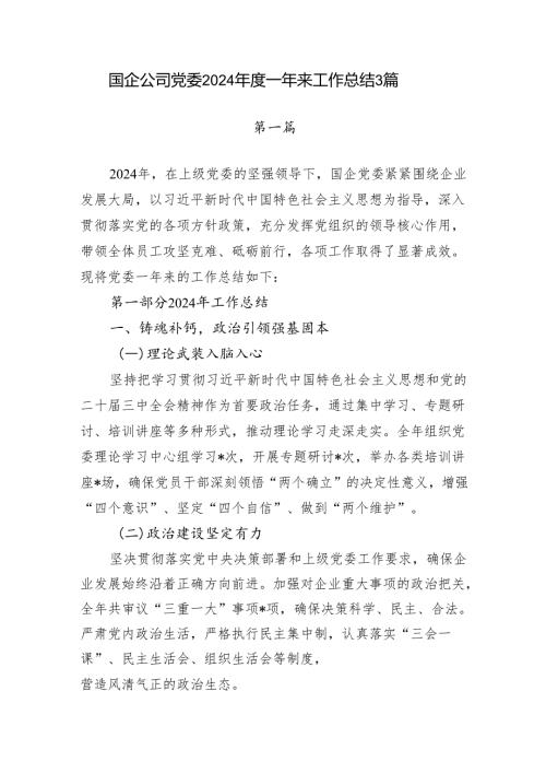 国企公司党委20242025一年来工作总结3篇.docx