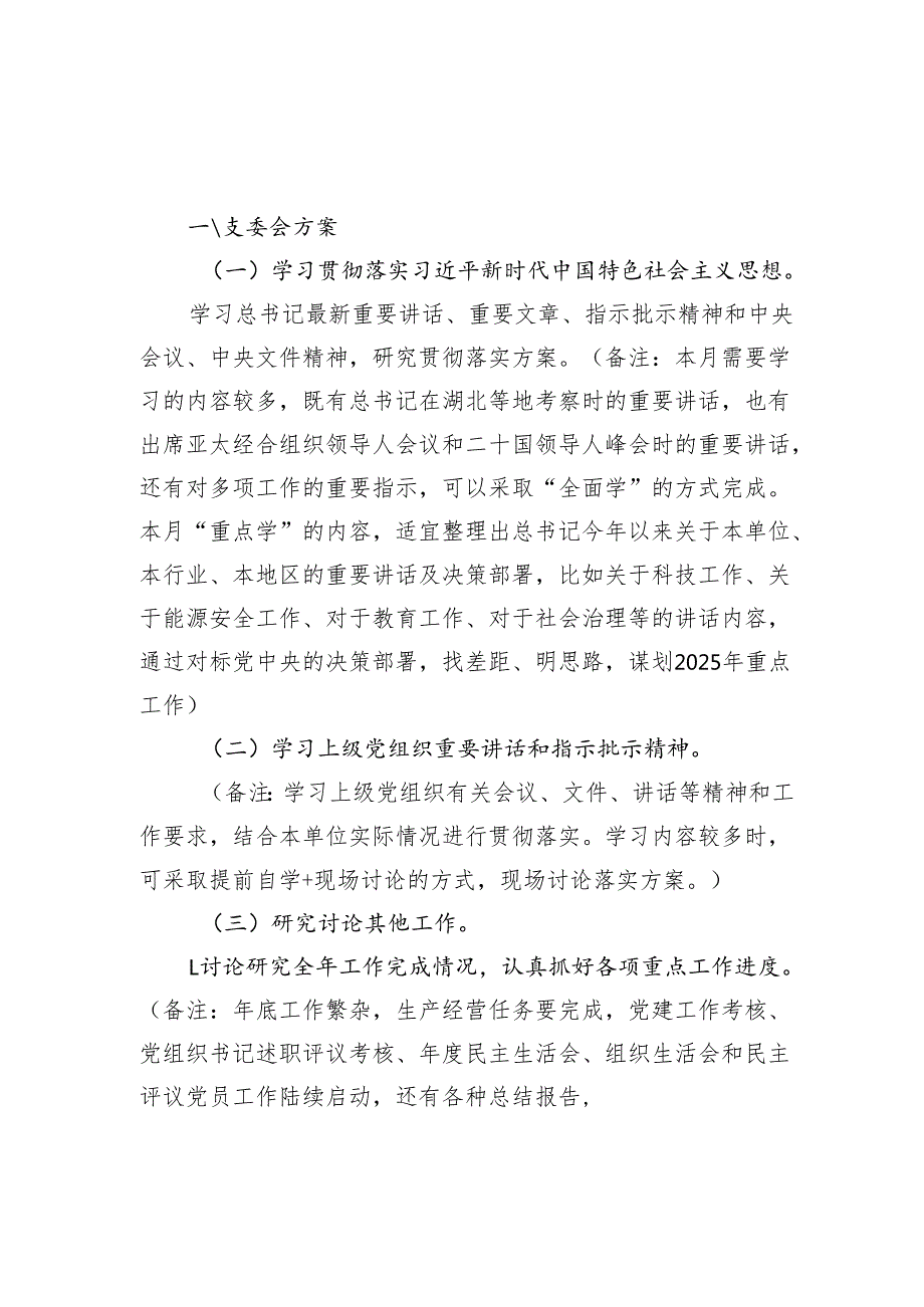 2024年12月党支部“三会一课”方案2篇.docx_第2页