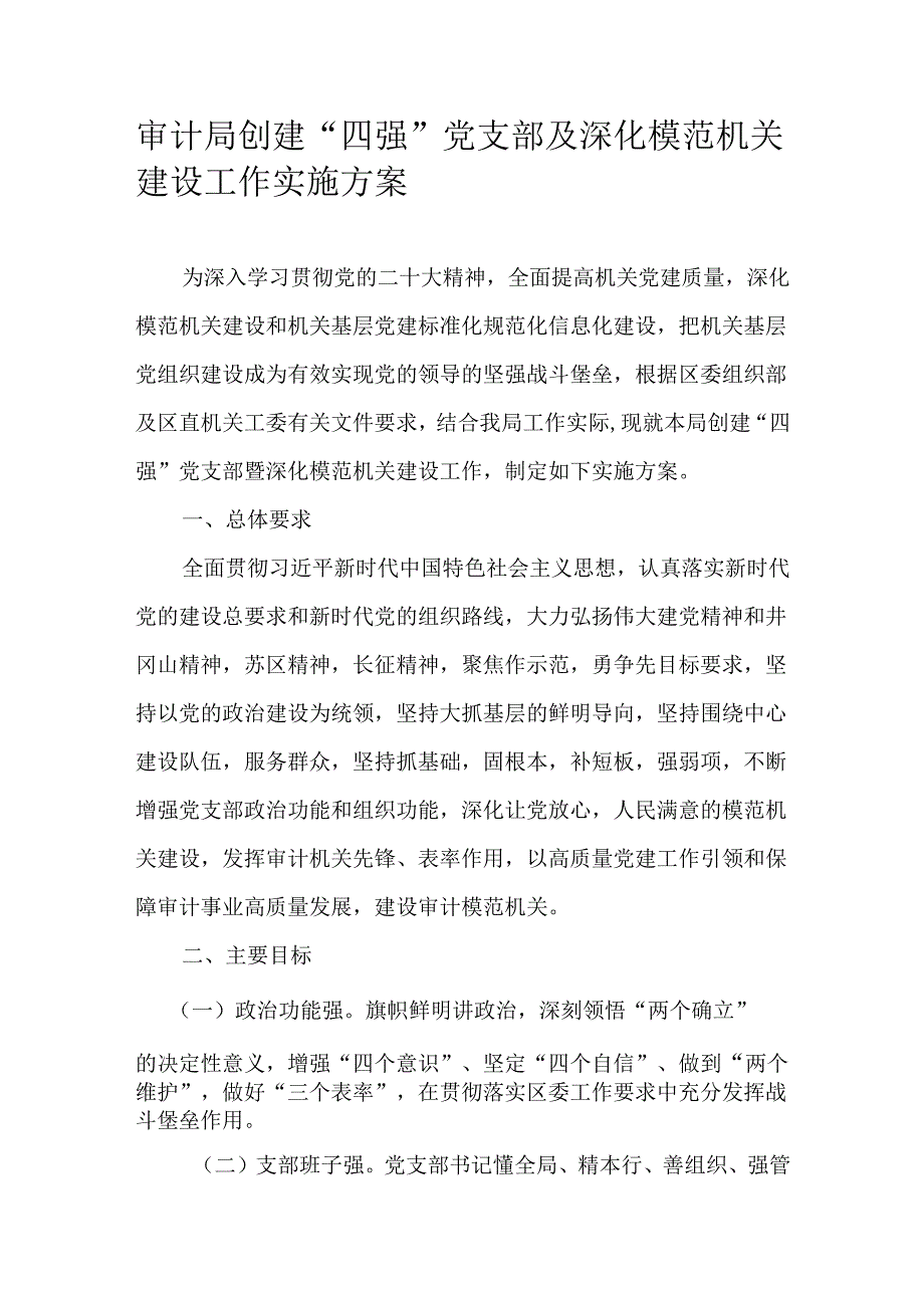 审计局创建“四强”党支部及深化模范机关建设工作实施方案.docx_第1页