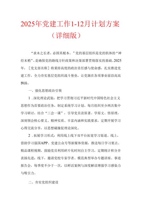2025年党建工作112月计划方案（详细版）.docx