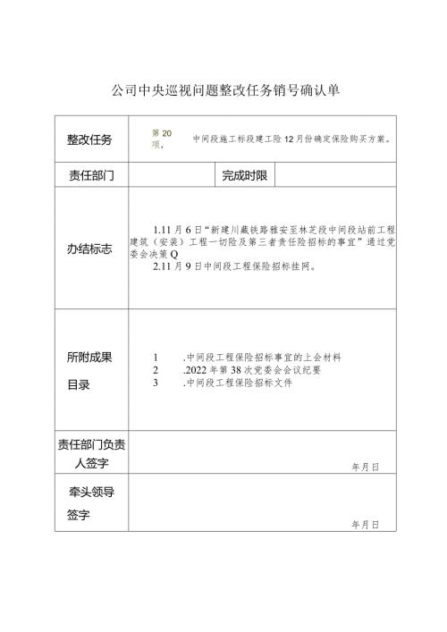 公司中央巡视问题整改任务销号确认单.docx