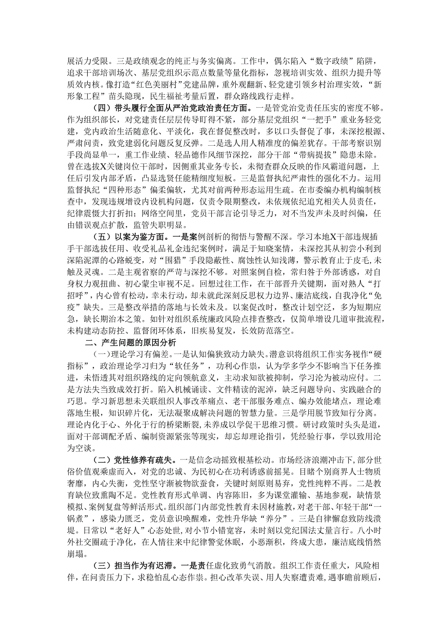 市委组织部长2024民主生活会对照检视发言材料（四个带头＋以案为鉴）.docx_第2页