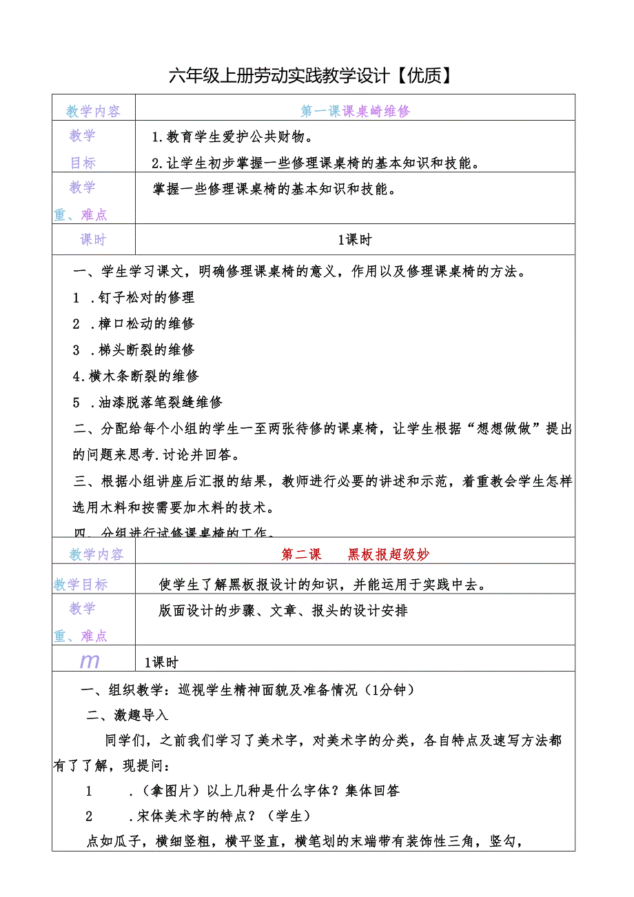 六年级上册劳动实践教学设计【优质】.docx_第1页