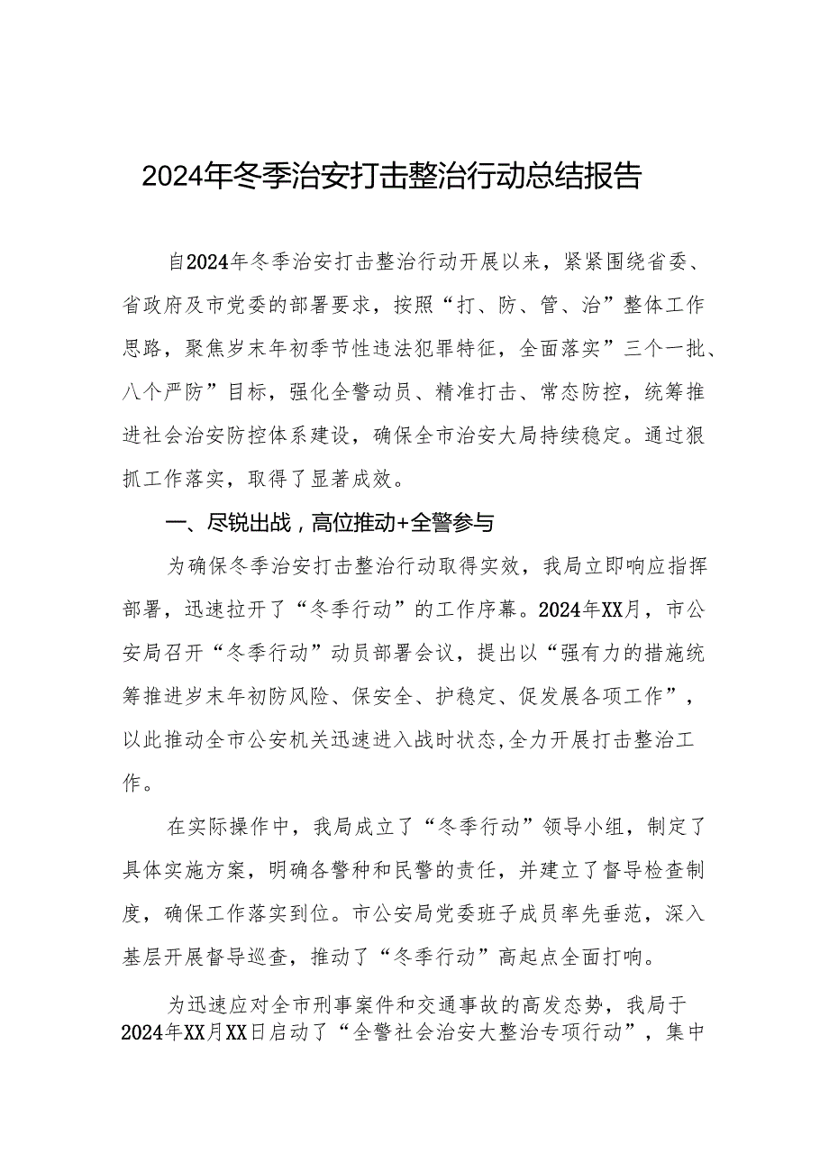 市公安局2024年冬季治安打击整治行动工作情况报告8篇.docx_第1页