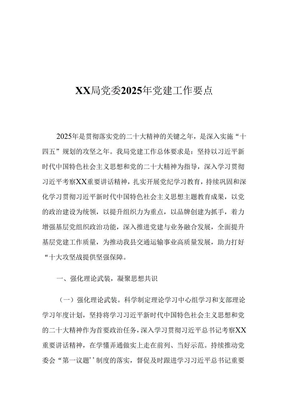 XX局党委2025年党建工作要点.docx_第1页