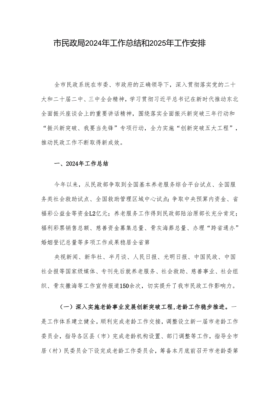 市民政局2024年工作总结和2025年工作安排.docx_第1页