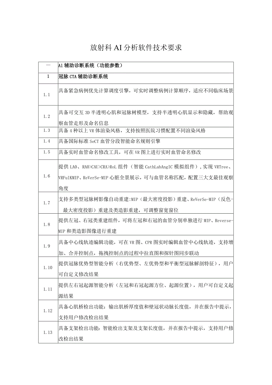 放射科AI分析软件技术要求.docx_第1页