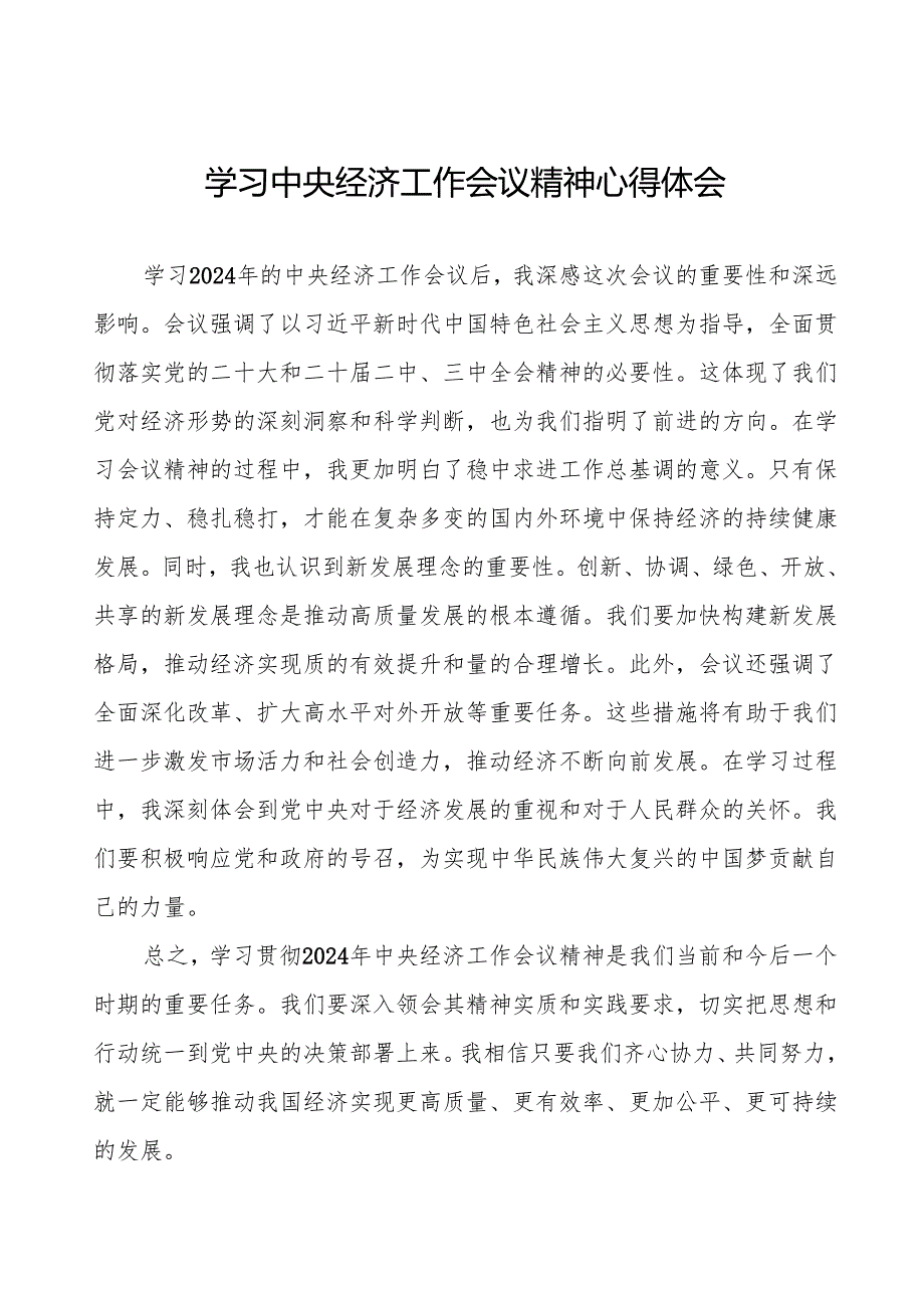 学习2024年中央经济工作会议精神心得体会十篇.docx_第1页