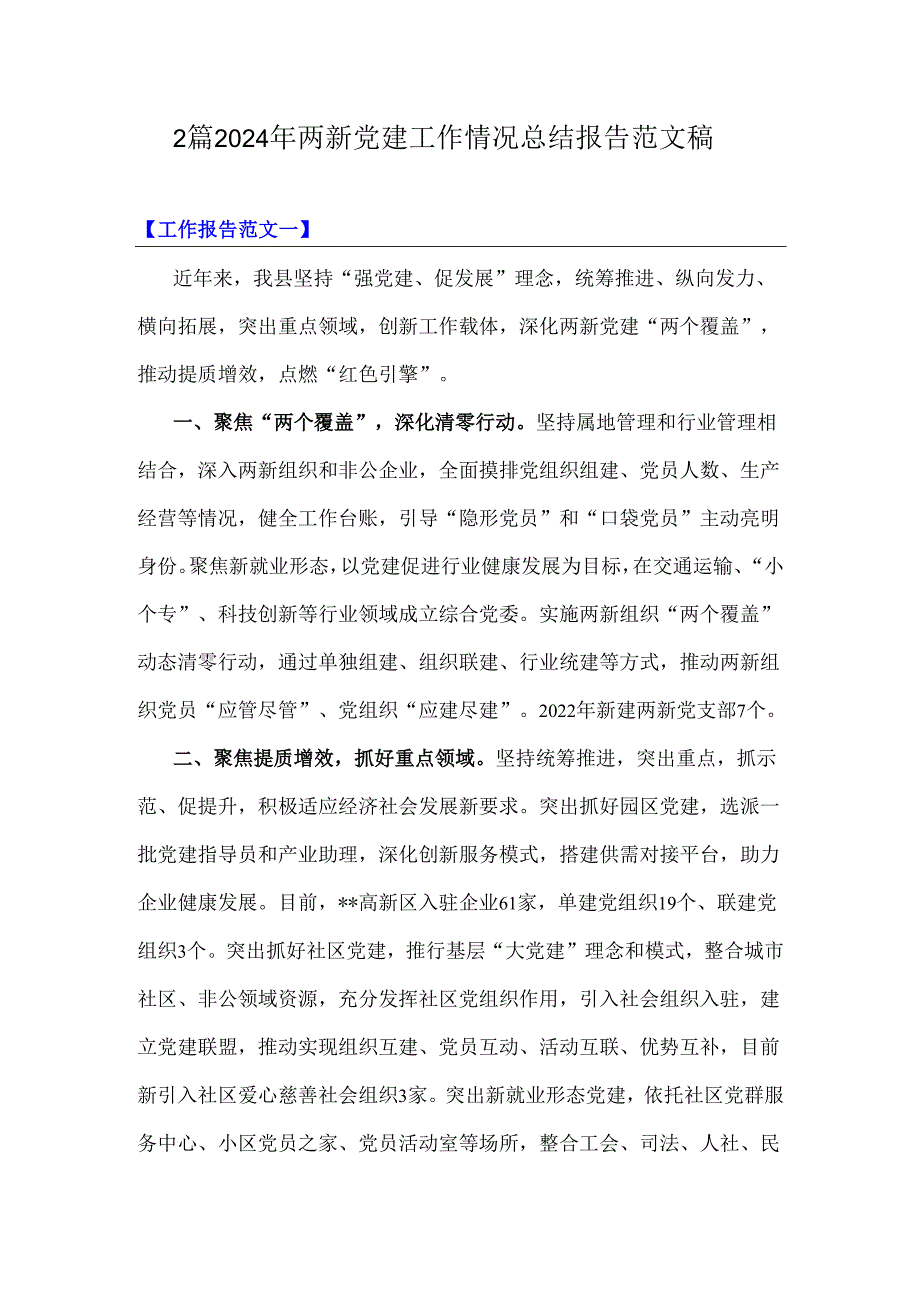 2篇2024年两新党建工作情况总结报告范文稿.docx_第1页