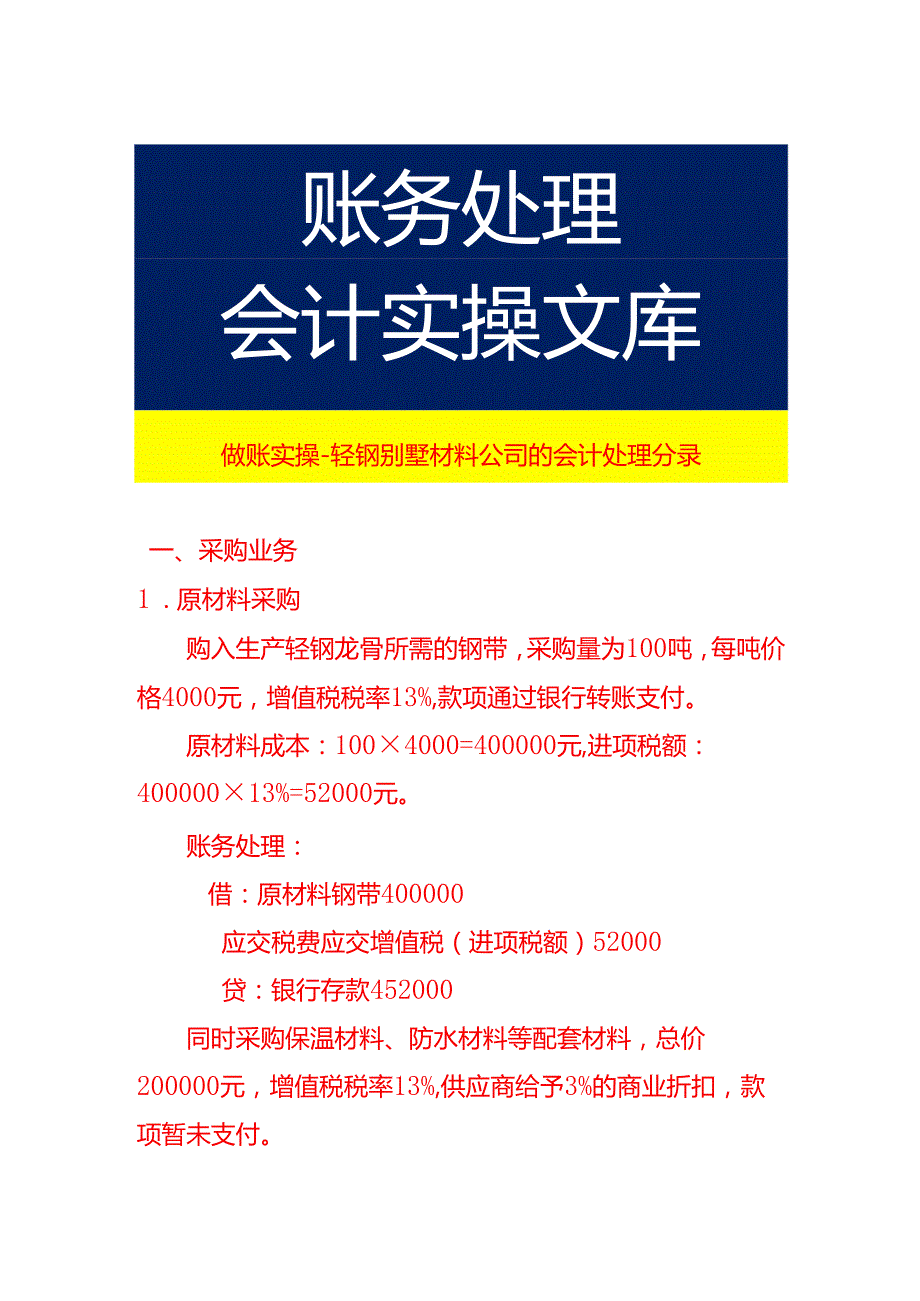 做账实操轻钢别墅材料公司的会计处理分录.docx_第1页