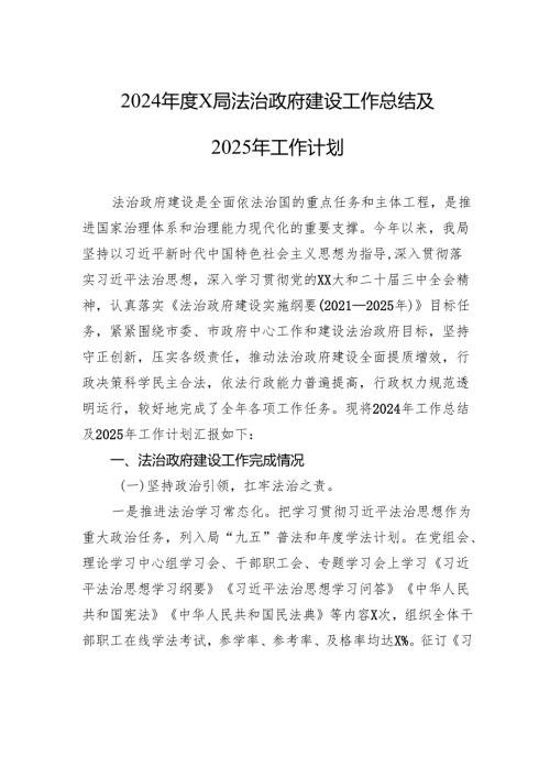 2024X局法治政府建设工作总结及2025年工作计划.docx