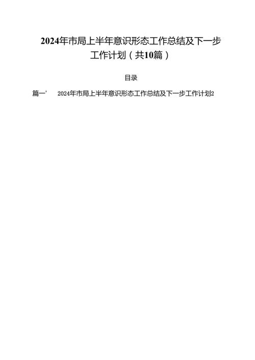 2024年市局上半年意识形态工作总结及下一步工作计划10篇（详细版）.docx