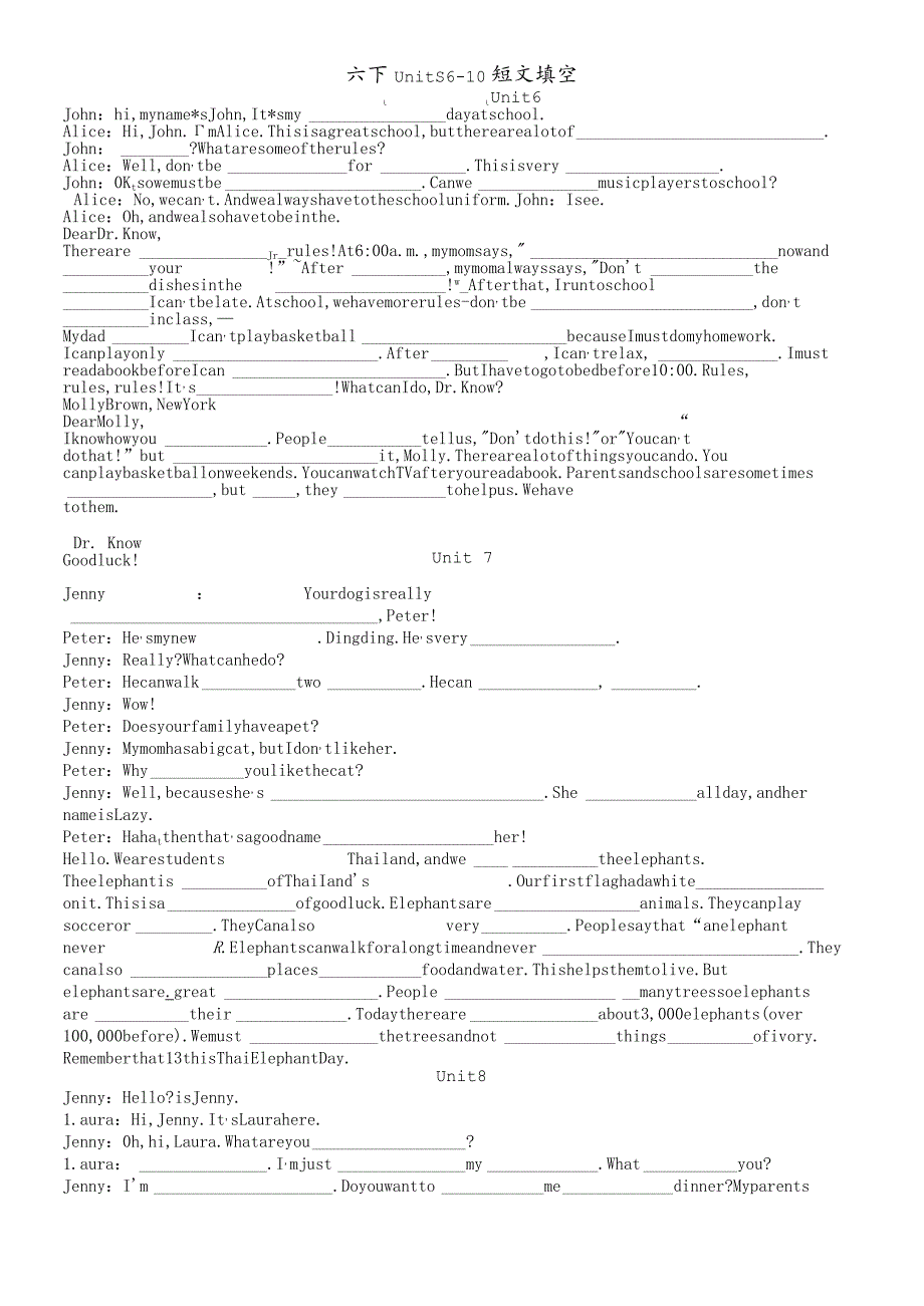 鲁教版 六年级 下 Units 610 短文填空练习（无答案）.docx_第1页