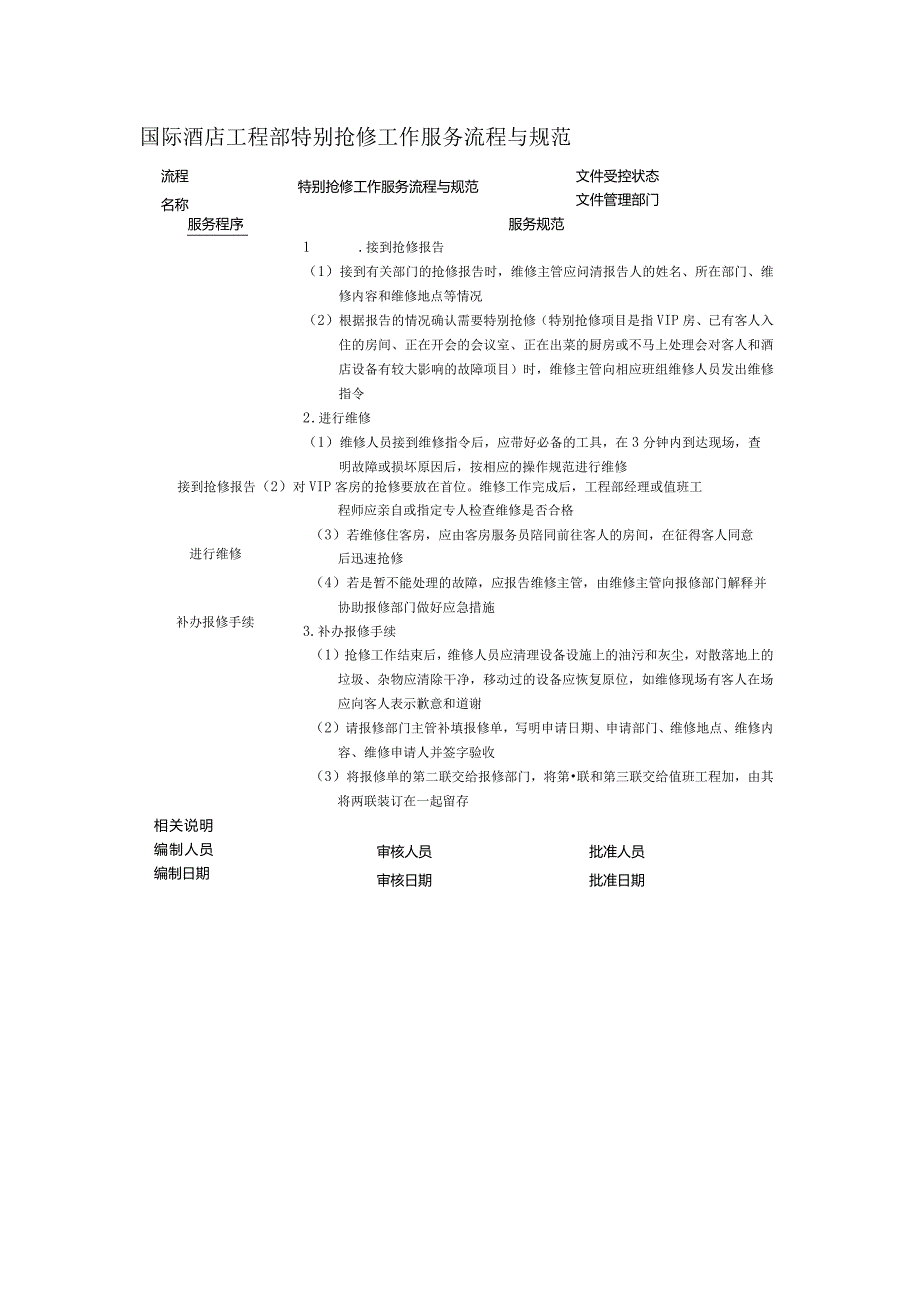 国际酒店工程部特别抢修工作服务流程与规范.docx_第1页