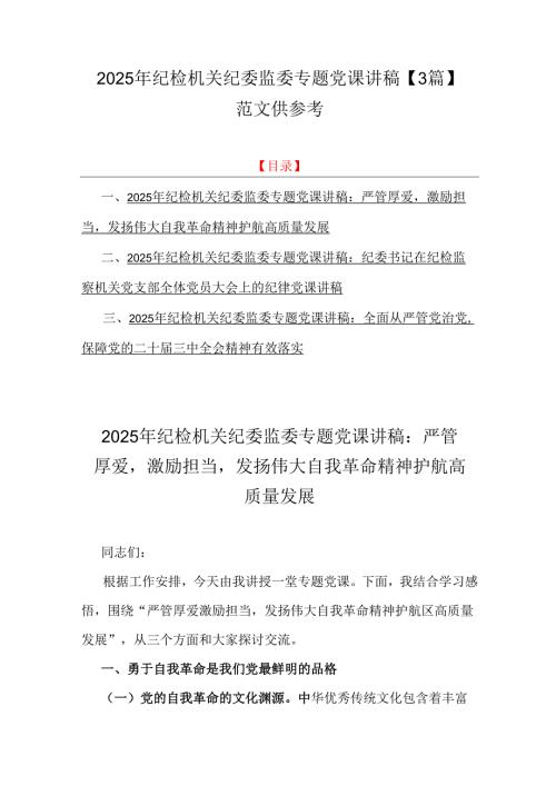 2025年纪检机关纪委监委专题党课讲稿【3篇】范文供参考.docx
