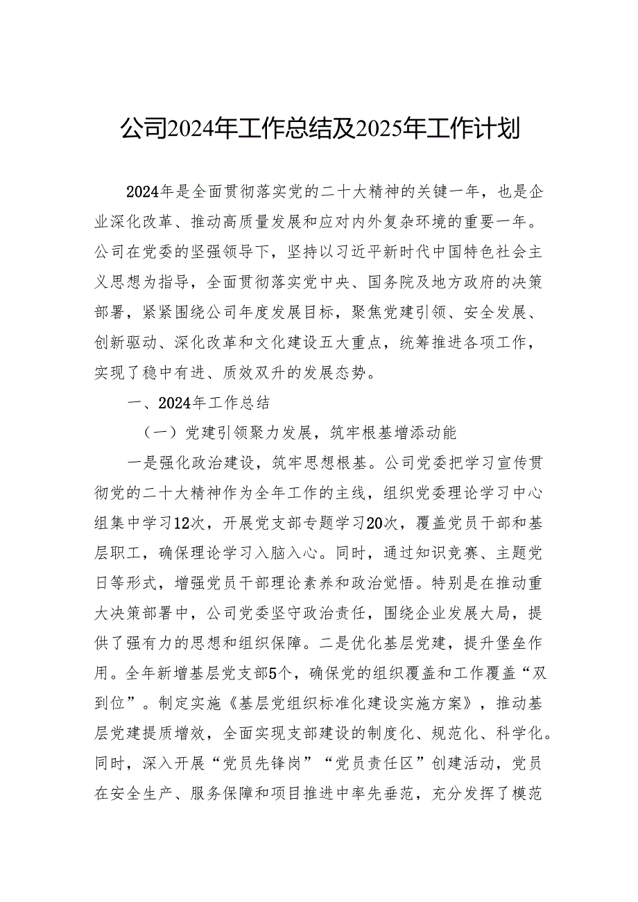 公司2024年工作总结及2025年工作计划.docx_第1页