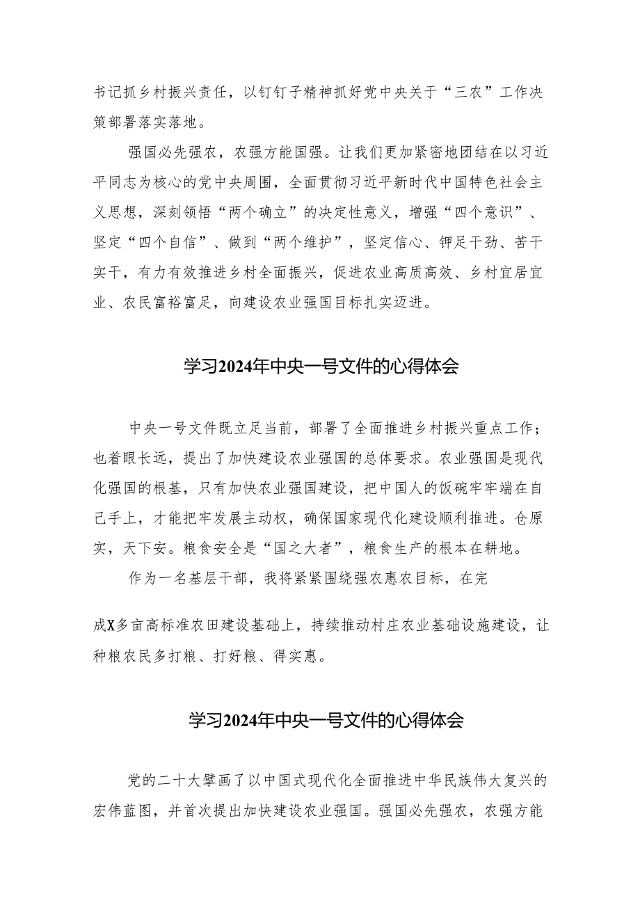学习2024年中央一号文件心得体会范文精选(9篇).docx_第3页
