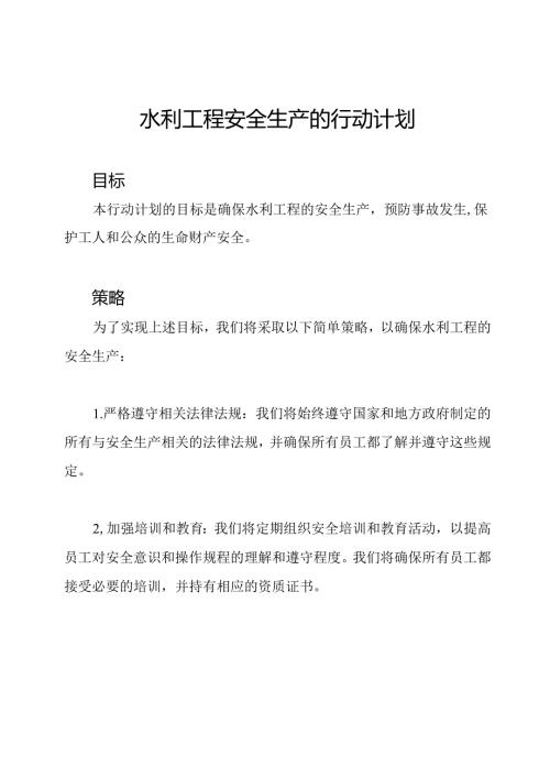 水利工程安全生产的行动计划.docx