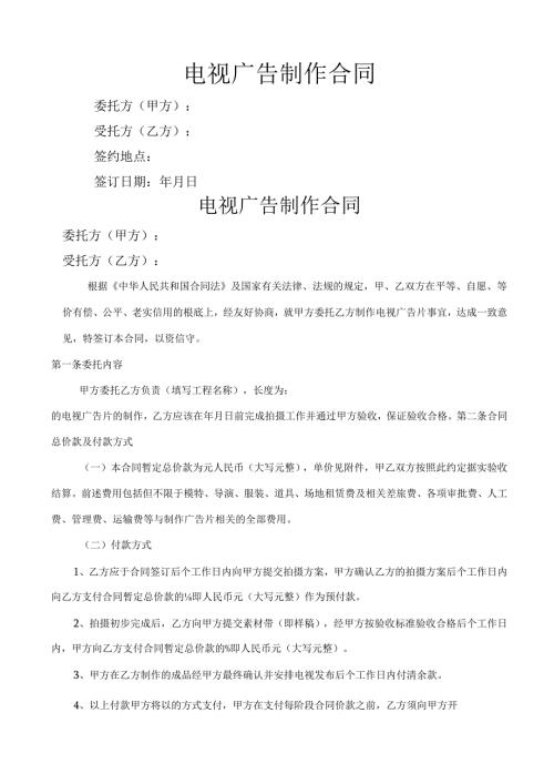 电视广告制作合同.docx