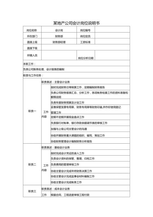 某地产公司会计岗位说明书.docx