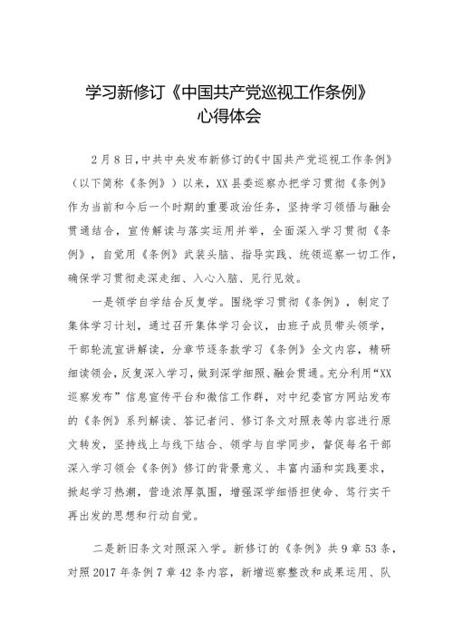 学习2024新修订中国共产党巡视工作条例心得体会(五篇).docx